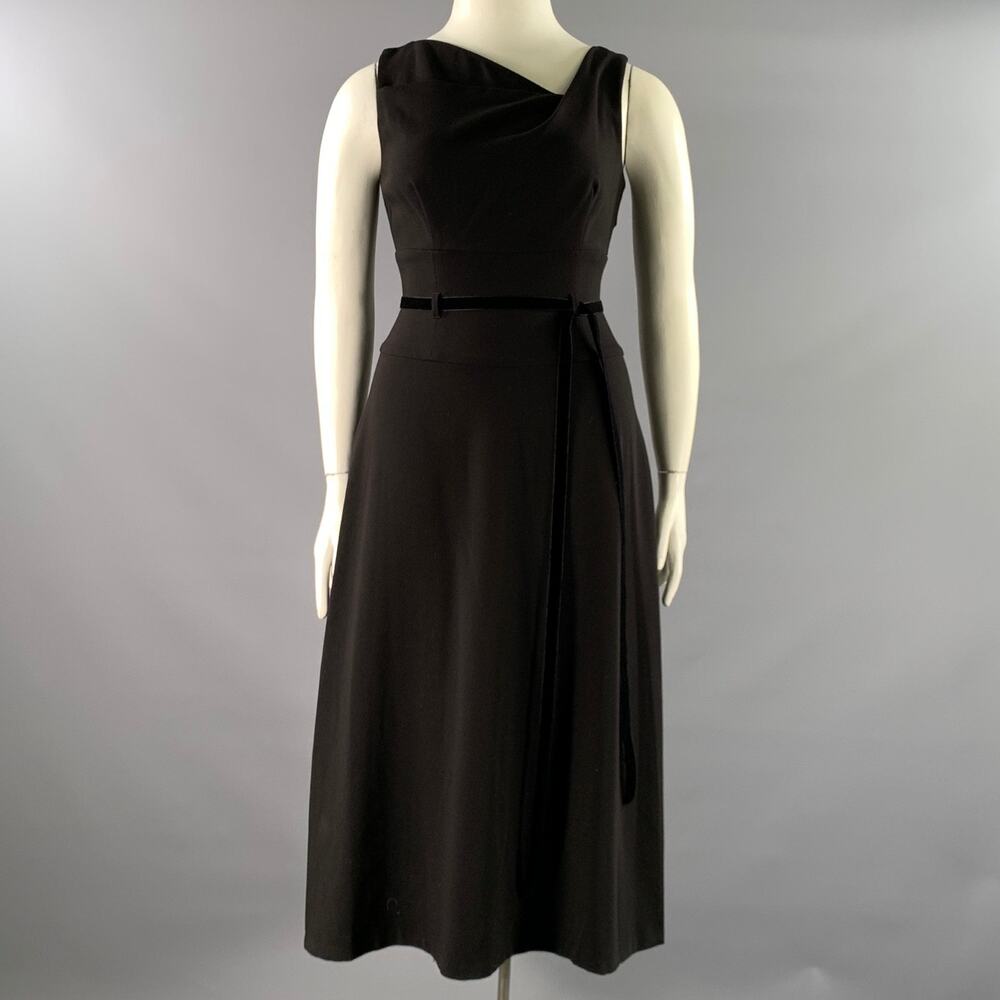 DONNA KARAN Size 6 Black Polyester Blend Sheath Mid-Calf Dress